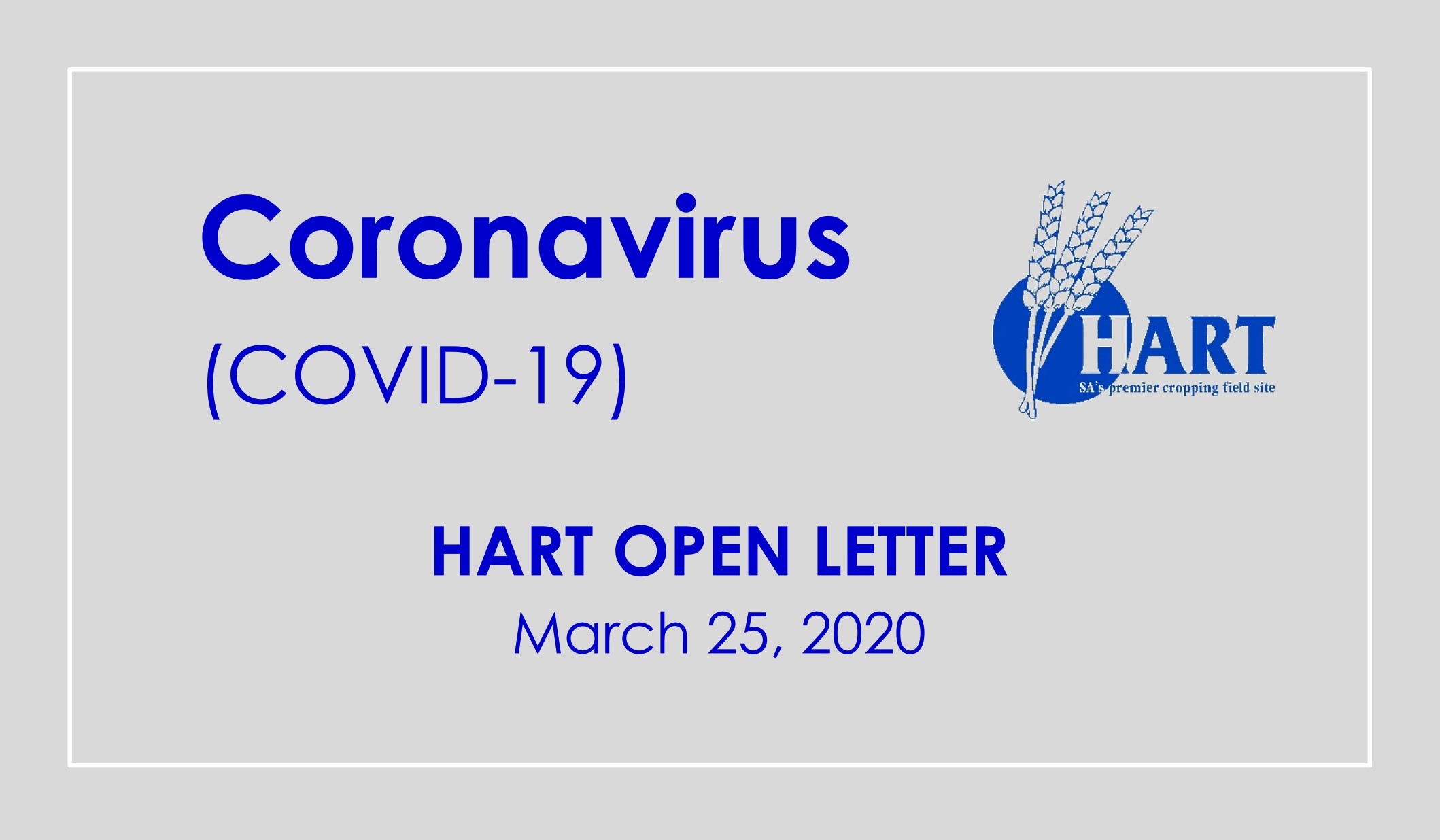Hart COVID-19 Open Letter | March 25, 2020