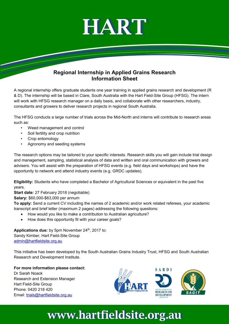 Hart's Regional Internship in Applied Grains Research