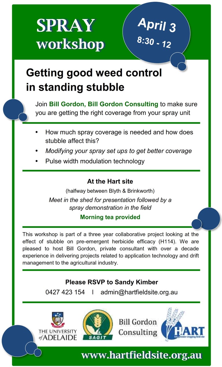 Spray Workshop 2017 - getting good weed control in standing stubble