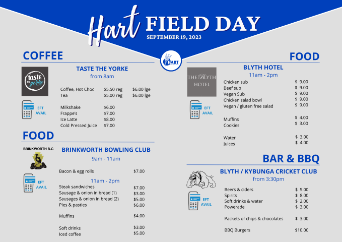 Hart Field Day Food & Drink Menu